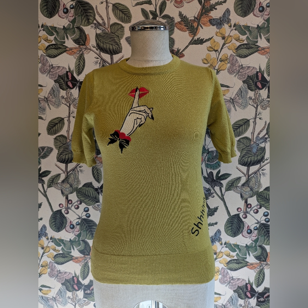 Miss Ladybug- Mustard/Green Sweater Top- Size S